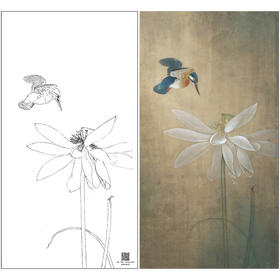 【大彩图】李晓明工笔画白描底稿《独舞晨风中》荷花临摹勾线花鸟线稿K080
