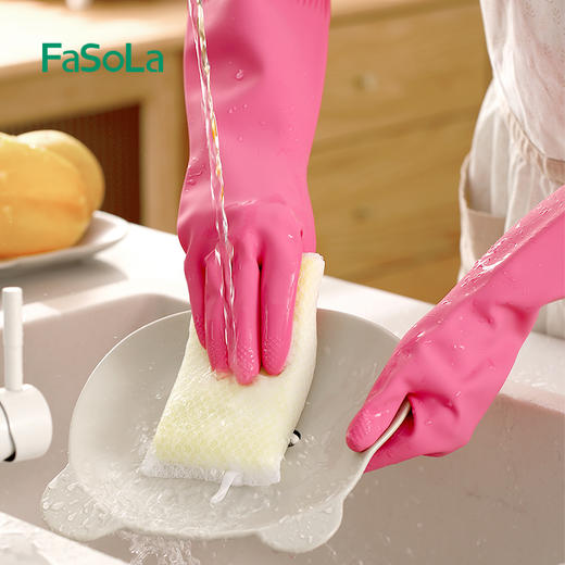 FaSoLa洗碗手套女厨房家用家务清洁防水橡胶皮耐用型洗衣服乳胶 商品图3