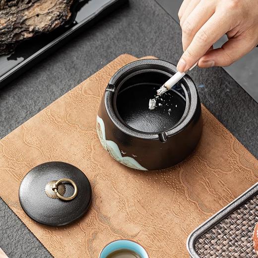 「远山系列！带盖烟灰缸」陶瓷烟灰缸大号防飞灰家用中式居家日用客厅创意潮流带盖宾馆办公室可雕刻 商品图3