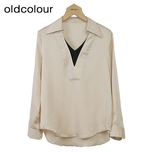 oldcolour通勤V领衬衫秋季新款高级感宽松长袖上衣女O32013204 商品图0