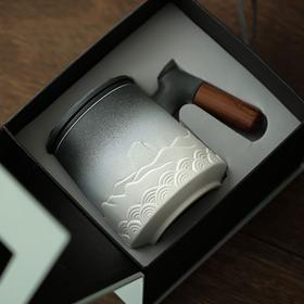 「三款配色！礼盒装」远山行陶瓷过滤泡茶杯马克杯茶水分离茶杯办公带盖个人专用杯 餐饮用具