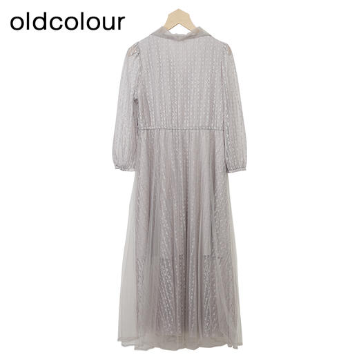 oldcolour网纱长袖连衣裙秋季新款高腰气质泡泡袖长裙女O32103270 商品图4