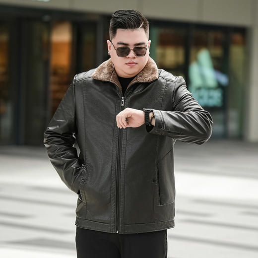 【拉链款】【新款DTX】大依优型大码翻领皮夹克PU加绒外套加肥加大肥佬休闲上衣男士胖子秋冬 商品图0