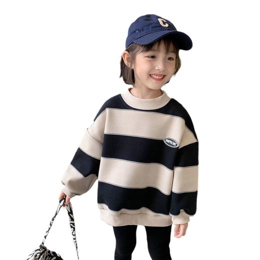 【条纹洋气又百搭！舒适保暖】百搭儿童装宝宝秋冬季上衣卫衣童装，温暖舒适又时髦；温暖守护 绽放新时尚，条纹元素勾勒出小公主的俏丽身姿lm 商品图4