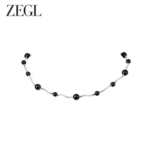 ZEGL灰色人造珍珠项链女款轻奢小众高级感锁骨链黑玛瑙秋冬毛衣链 商品图2