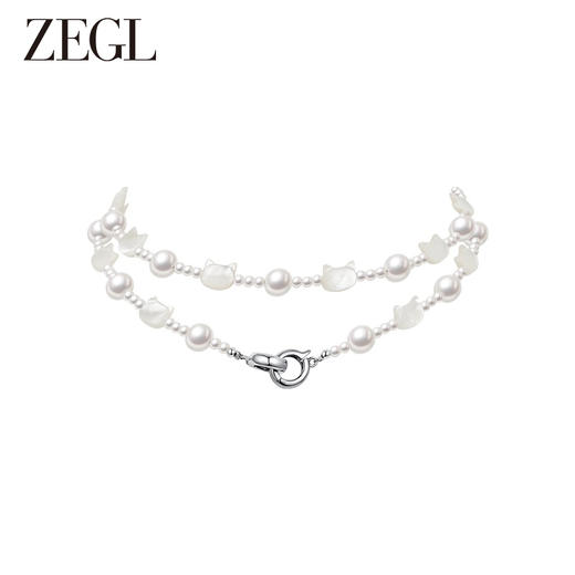 ZEGL猫眼石小猫咪项链女轻奢小众高级感灰色叠戴仿珍珠锁骨毛衣链 商品图2