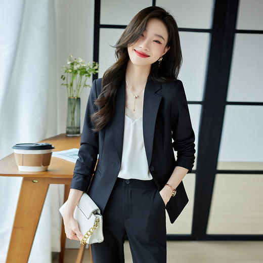 ALBB-咖色小西装套装女2023早秋新款韩版时尚修身职业装西服两件套 商品图1
