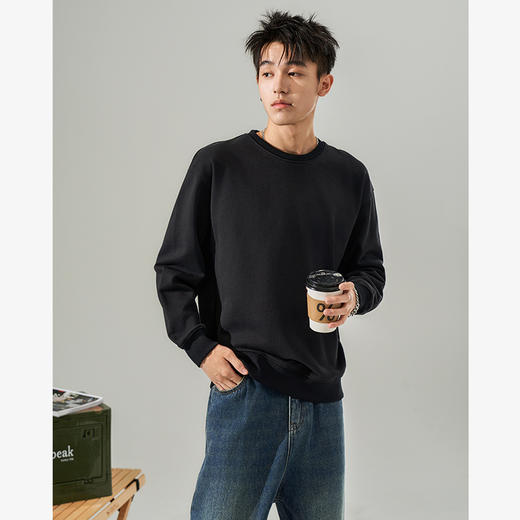 西遇韩版纯色圆领卫衣男新款休闲简约套头百搭长袖上衣10032387 商品图0