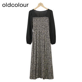 oldcolour碎花连衣裙秋季新款高腰气质方领长袖中长裙GO31103028