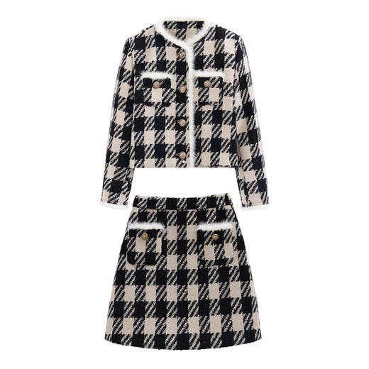 秋冬新款，气质千鸟格拼接貂毛白鸭绒两件套HR-YJLY8067 商品图5