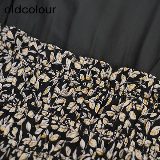 oldcolour碎花连衣裙秋季新款高腰气质方领长袖中长裙GO31103028 商品图2