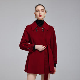 NH924斯尔丽23冬季新款装饰扣时尚翻领系腰带小个子双面呢大衣