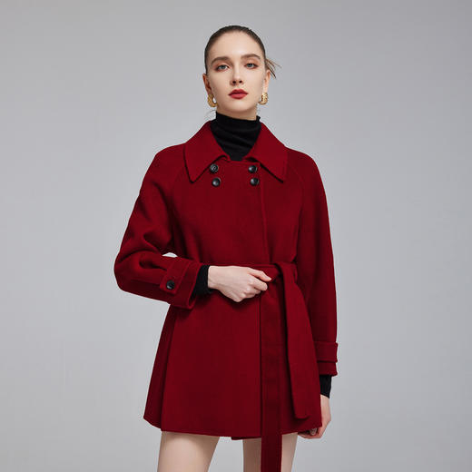 NH924斯尔丽23冬季新款装饰扣时尚翻领系腰带小个子双面呢大衣 商品图0