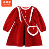 棉果果春季新品中国红雪尼尔女童连衣裙M522700423653 商品缩略图1