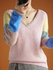 QHJY-JY807撞色羊毛衫女V领 23秋冬新款女装V领套头拼接彩色保暖针织毛衣女 商品缩略图1