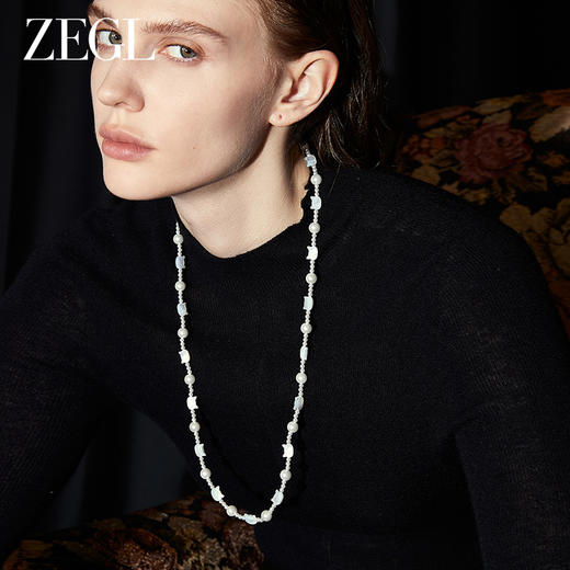 ZEGL猫眼石小猫咪项链女轻奢小众高级感灰色叠戴仿珍珠锁骨毛衣链 商品图5