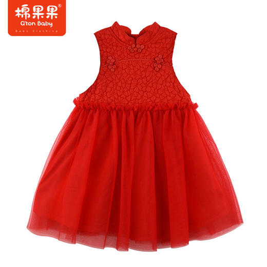棉果果春季新品女童中国红中国风水晶绒背心连衣裙M522702423650 商品图0