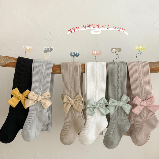 【母婴用品】春秋季婴儿打底袜纯色蝴蝶结连体袜 商品图0