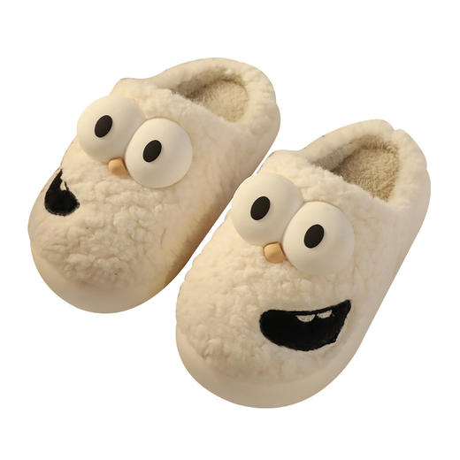 【耐磨鞋底触感细腻！大眼狗棉拖鞋】柔软舒适，防滑耐磨。高密度毛绒，珊瑚绒内里，女可爱室内居家居防滑歪嘴拖鞋保暖厚底秋冬季月子鞋 商品图4