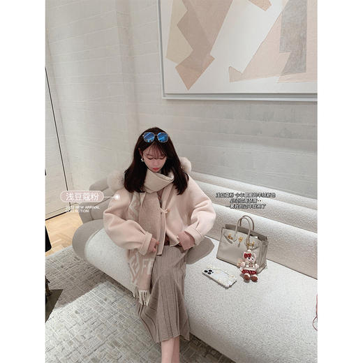 金蘑菇菇 最后五件 柔软羊绒高克重毛领大衣 短大衣 商品图0