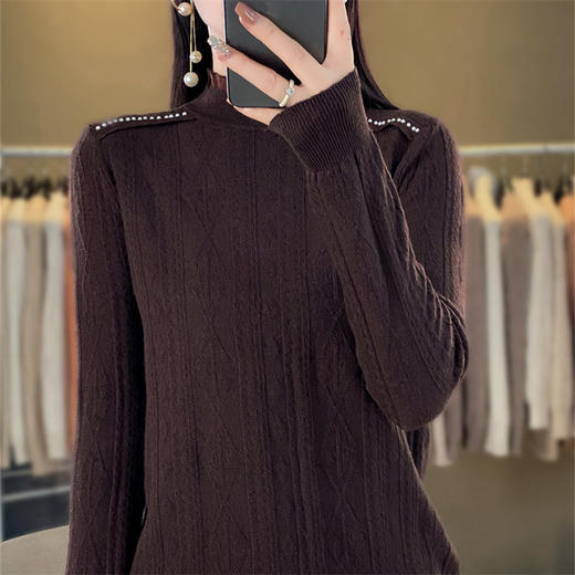 QHJY-JY891款甜美安迪绒打底衫女半高领毛衣修身蕾丝内搭针织衫 商品图7