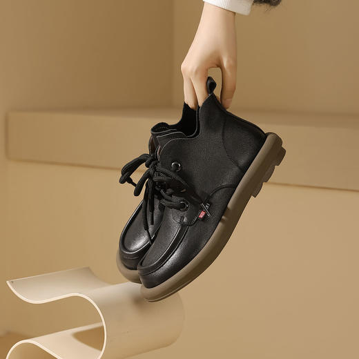 2023秋冬新款复古风牛皮系带踝靴舒适平底百搭短靴休闲靴T23DS44161 商品图2