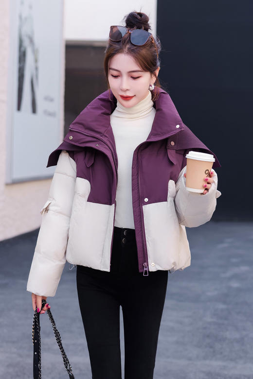 冬装新款，小个子撞色拼接羽绒服（毛线披肩可拆卸）HR-YJLY8065 商品图7