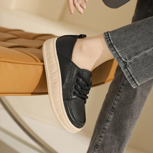 23年秋新款【牛皮】简约厚底鞋舒适系带皮鞋百搭女休闲鞋T23CM34391 商品图0