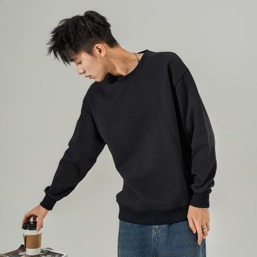 西遇韩版纯色圆领卫衣男新款休闲简约套头百搭长袖上衣10032387 商品图2