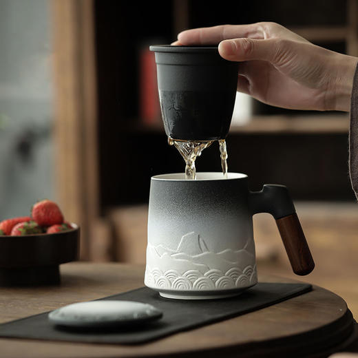 「三款配色！礼盒装」远山行陶瓷过滤泡茶杯马克杯茶水分离茶杯办公带盖个人专用杯 餐饮用具 商品图3