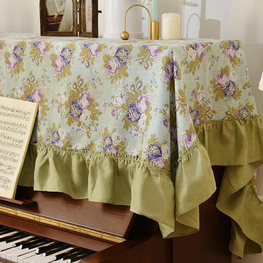 法式玫瑰亚麻钢琴巾钢琴凳罩北欧现代简约钢琴罩全罩新款钢琴巾 商品图2