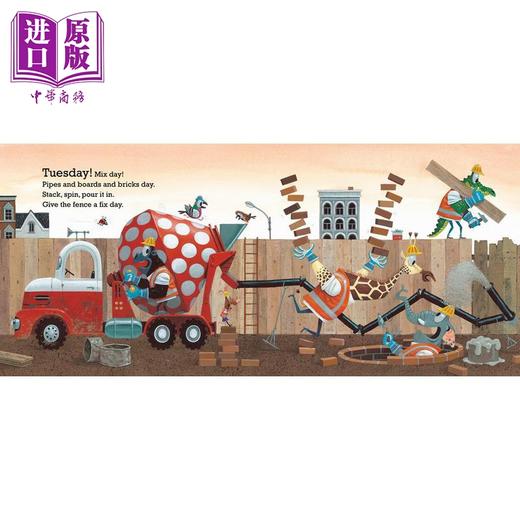 【中商原版】建筑工人的一周工作计划 Leo Timmers Busy Builders Busy Week 英文原版 儿童纸板书 交通工具绘本百科 进口童书 商品图2