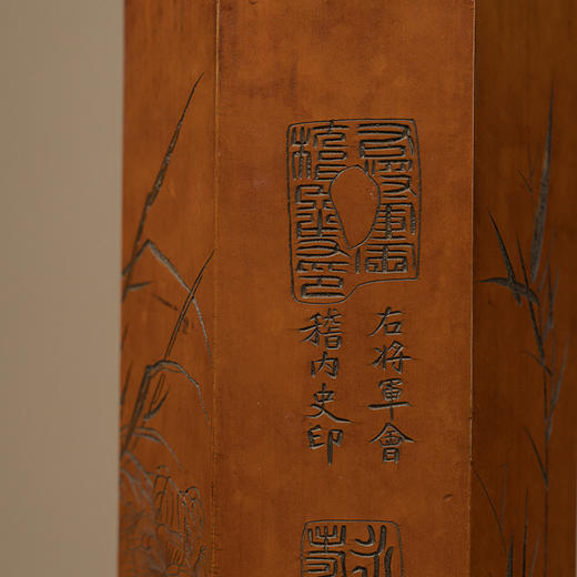 清 红木贴簧六角诗文帽筒（一对） 商品图2