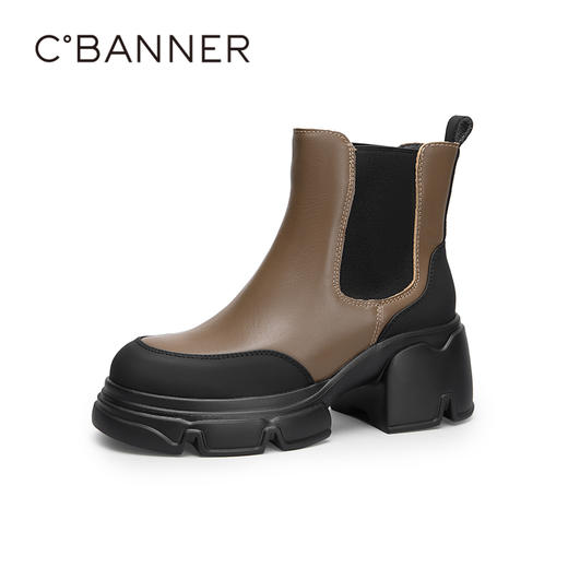 千百度厚底增高切尔西靴秋冬烟筒靴真皮短靴女鞋A23532712 商品图1