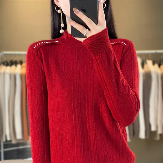 QHJY-JY891款甜美安迪绒打底衫女半高领毛衣修身蕾丝内搭针织衫 商品图2