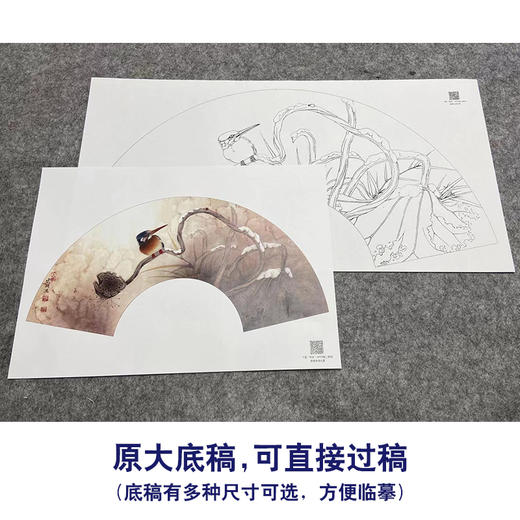 【大彩图】李晓明工笔画白描底稿扇面小品《荷花》临摹勾线花鸟线稿K075 商品图1