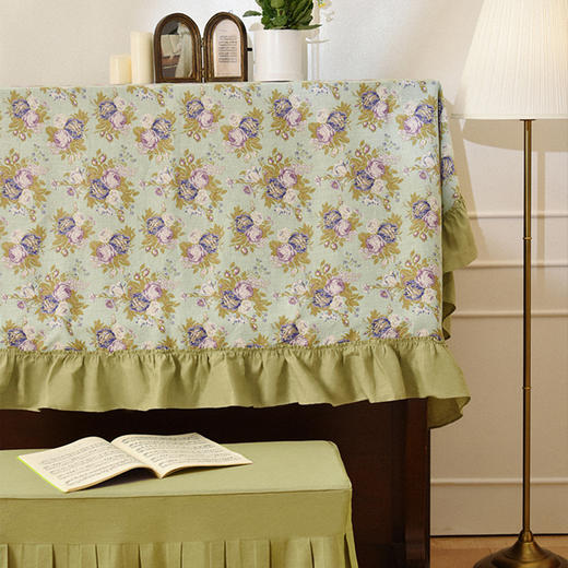 法式玫瑰亚麻钢琴巾钢琴凳罩北欧现代简约钢琴罩全罩新款钢琴巾 商品图1