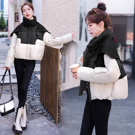 冬装新款，小个子撞色拼接羽绒服（毛线披肩可拆卸）HR-YJLY8065 商品图2