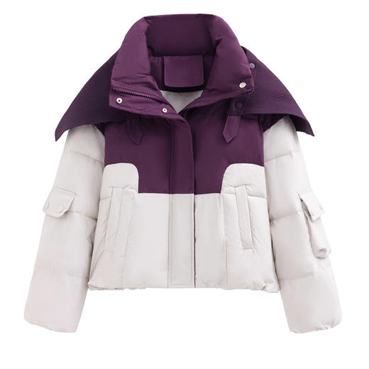 冬装新款，小个子撞色拼接羽绒服（毛线披肩可拆卸）HR-YJLY8065 商品图6