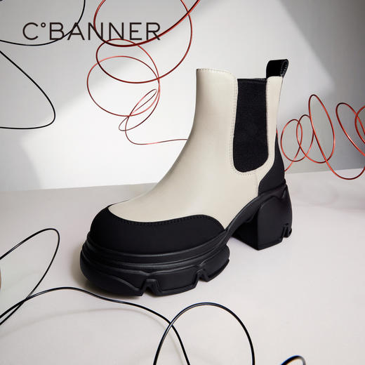 千百度厚底增高切尔西靴秋冬烟筒靴真皮短靴女鞋A23532712 商品图3