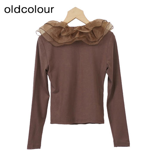 oldcolour设计感小众T恤秋季新款薄款长袖短款上衣女O33023318 商品图3