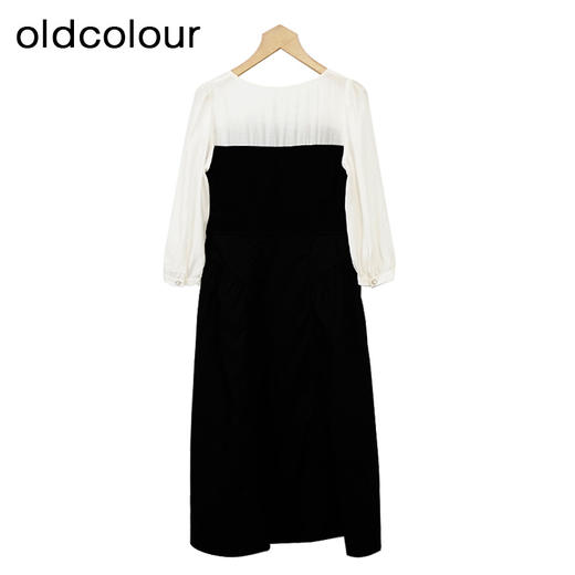 oldcolour法式气质连衣裙秋季新款撞色拼接长袖中长裙GO31103855 商品图1