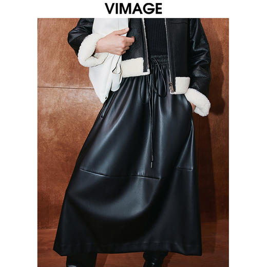 VIMAGE纬漫纪冬季新款高腰时尚通勤显瘦a字半身裙V2006627 商品图3