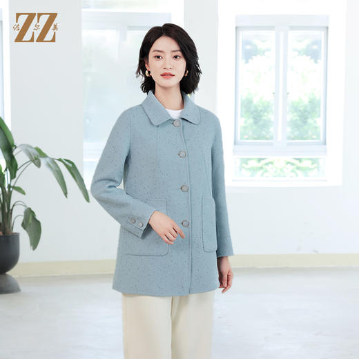 佐尔美秋冬新款 气质优雅鳞片羊毛双面呢大衣女E14SM08 商品图0