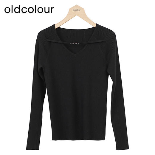 oldcolour设计感针织衫秋季新款V领修身套头打底衫女O34052406 商品图0
