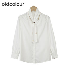 oldcolour白色简约衬衫秋季新款围巾领设计感通勤上衣女O33013367