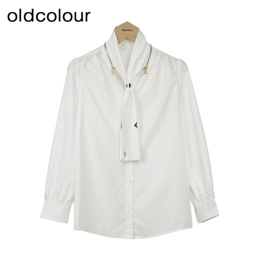 oldcolour白色简约衬衫秋季新款围巾领设计感通勤上衣女O33013367 商品图0