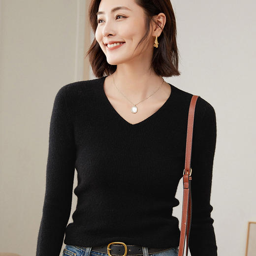 Avann 一线成衣无缝半高抽条/抽条V领/抽条高翻领100%羊毛衫 商品图2