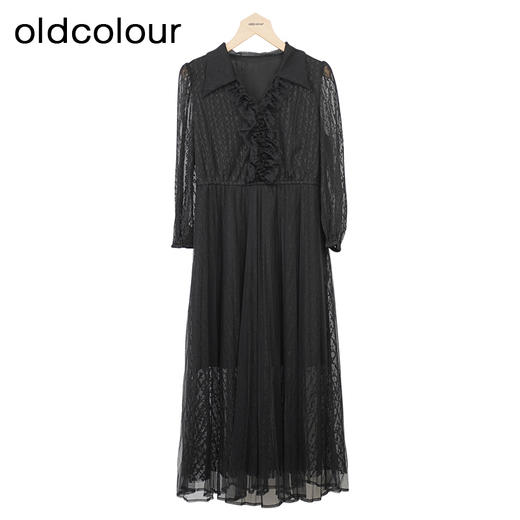 oldcolour网纱长袖连衣裙秋季新款高腰气质泡泡袖长裙女O32103270 商品图3
