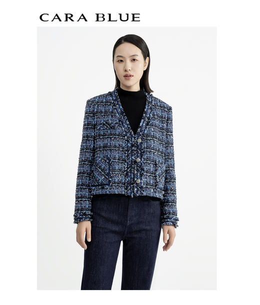 CARA BLUE气质V领香风夹克 商品图0